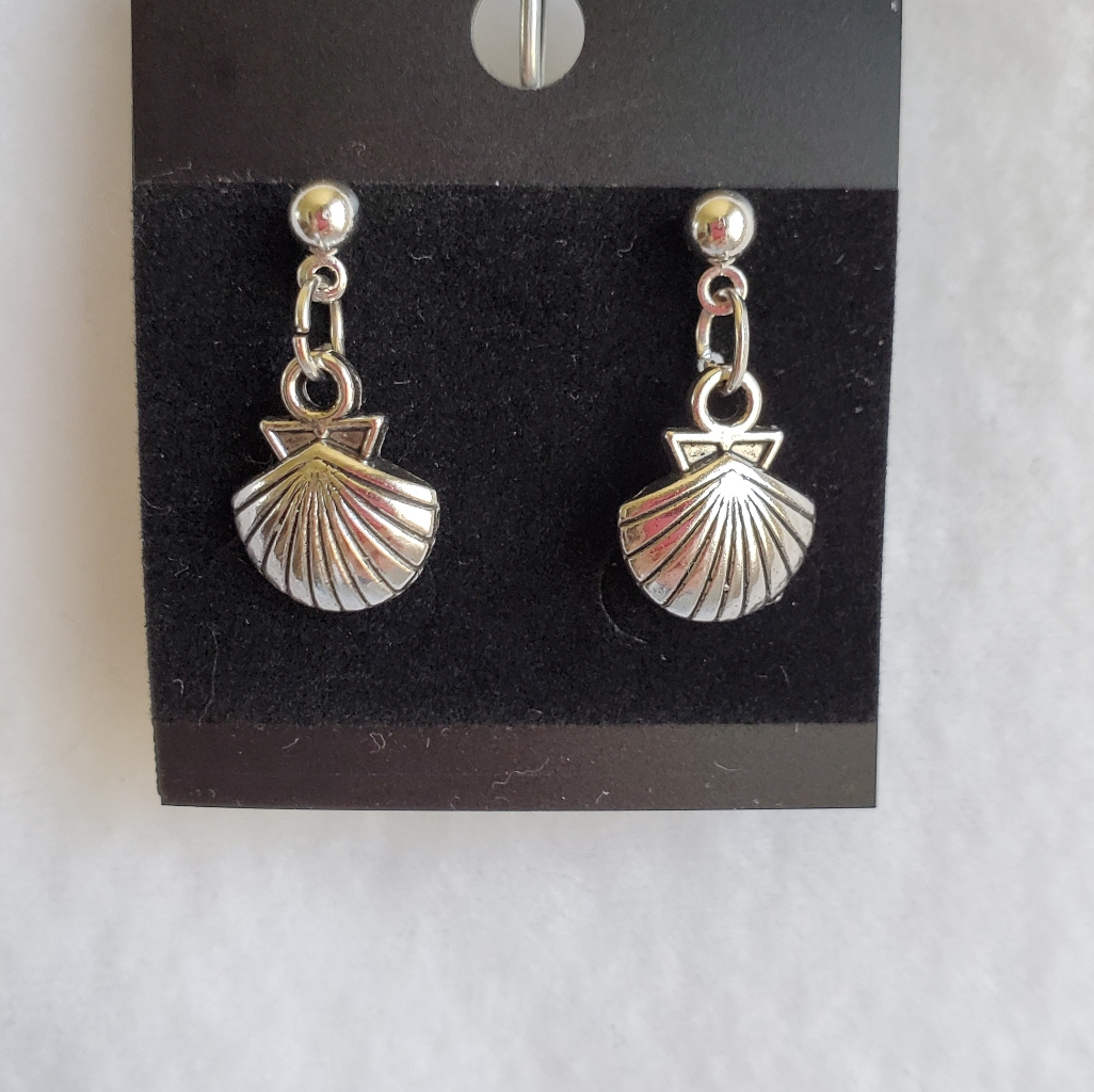 Womens Silver Shell Post Earrings